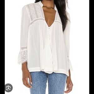 Free People Esme Lace Button-Down Blouse (White, SMALL)